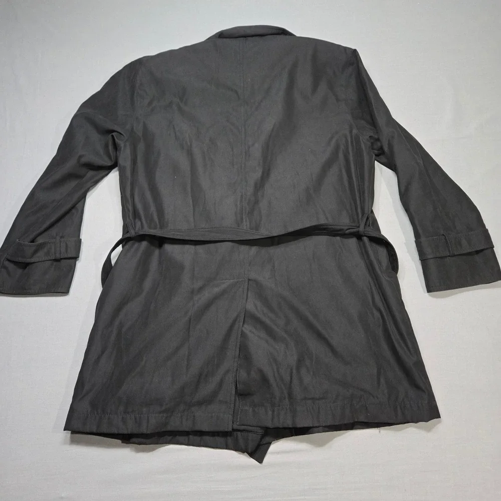 Vintage Larry‎ Levine Trench Coat Medium Black Double Breasted Belted Microfibre